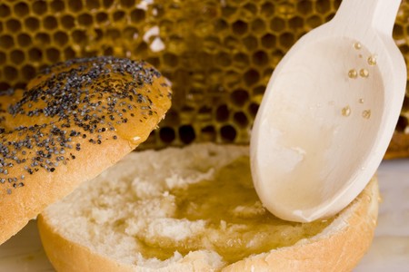 Beautiful yellow patch of healthy and tasty honeyの写真素材