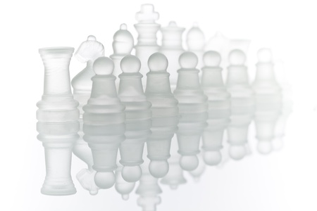 Gass chess on a glass countertop.Checkerboard is the background image.の写真素材