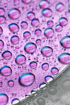 The stamp envelopes placed inside a water dropletの写真素材