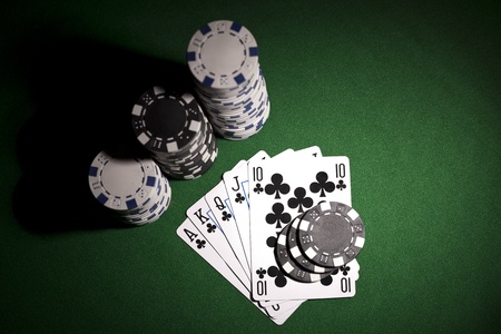 Poker cards and gambling chips