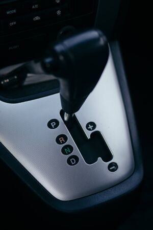 Car interior. Automatic transmission gear shiftの写真素材