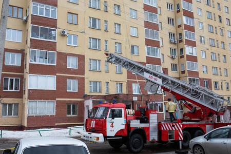 fire in an apartment building. Russia, Ufa - March 13 2016.