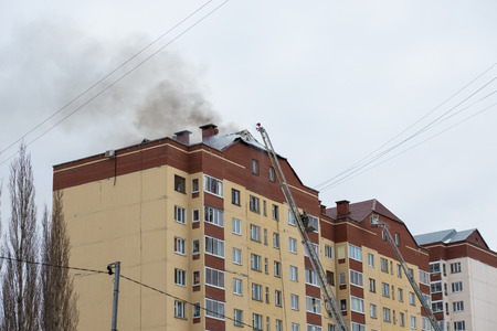 fire in an apartment building. Russia, Ufa - March 13 2016.のeditorial素材