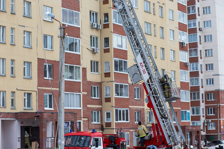 fire in an apartment building. Russia, Ufa - March 13 2016.のeditorial素材