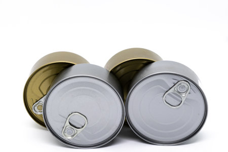 Food cans on the side on a white background