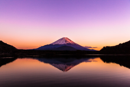 Inverted image of Mt Fuji - silent early morningの写真素材