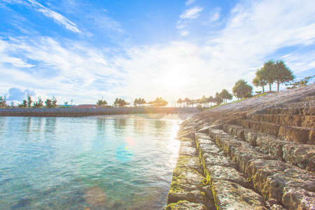 Sunrise on the coast of Okinawaの写真素材