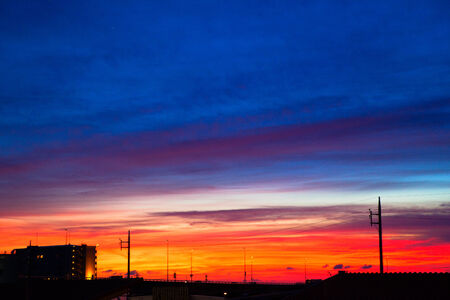 Sunset viewed from Okinawa townの写真素材
