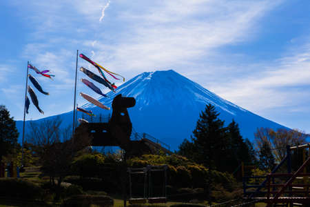 Colorful carp banners and Mount Fuji の写真素材
