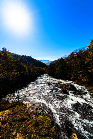 Yukawa river and sun shineの写真素材