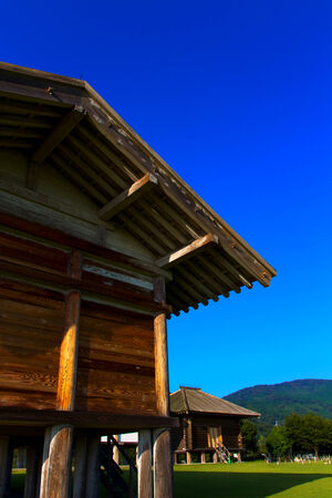 Hirasawakaga Ruins and the blue sky in Japanの写真素材