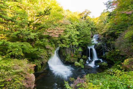 Ryuzu no taki waterfall in early autumnの写真素材