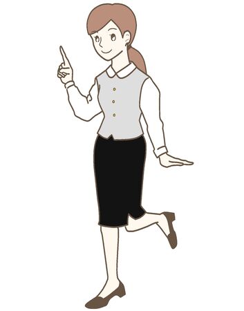 Woman pointing fingers bank uniformの写真素材