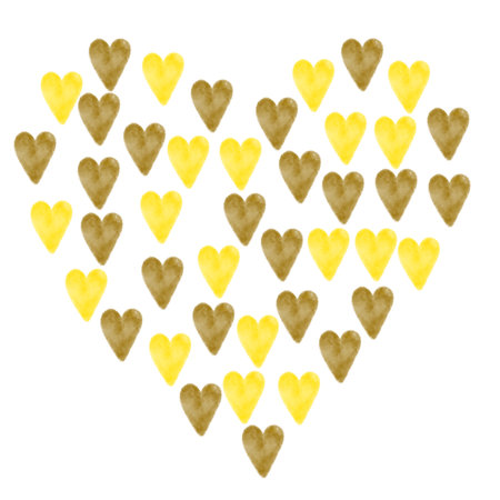 Hand drawn heart watercolor yellow goldの写真素材
