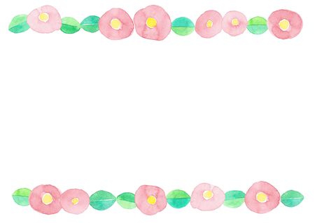Watercolor illustration red flower frameの写真素材