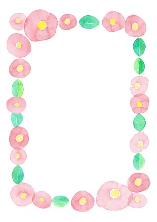 Watercolor illustration red flower frameの写真素材