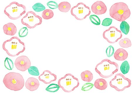 Watercolor illustration red flower frame.の写真素材