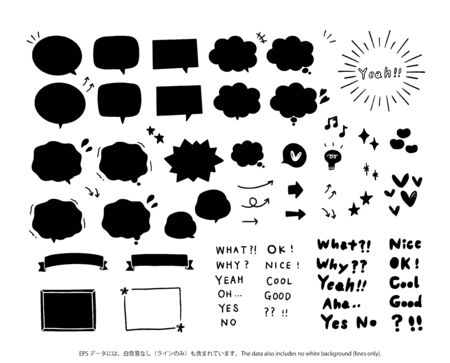 Handwritten speech bubble and word setのイラスト素材