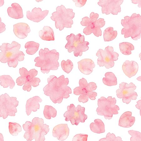 Watercolor  illustration of cherry blossoms painted by handの写真素材