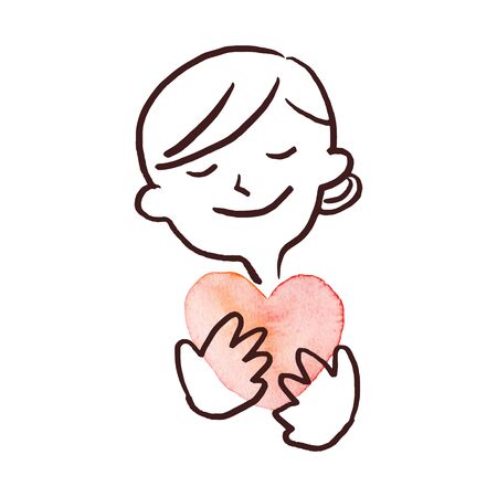 Woman hugging a heart and smilingの写真素材