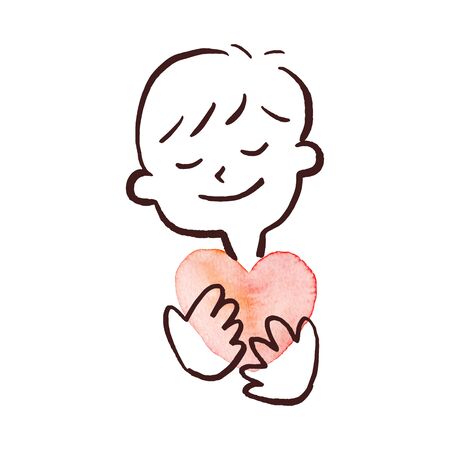 Illustration of a Man Hugging a Heart and Smilingの写真素材