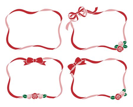 Ribbon and rose frame illustrationのイラスト素材