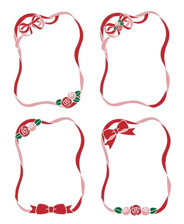 Ribbon and rose frame illustrationのイラスト素材