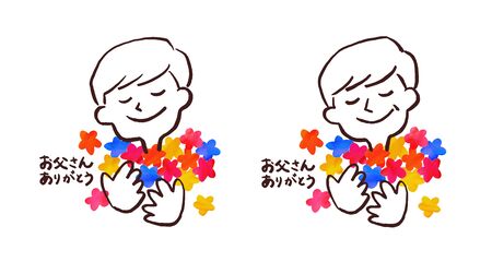 Illustration of a man hugging a lot of flowersのイラスト素材