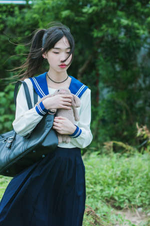 young girl in school uniformのeditorial素材