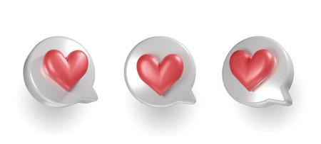 set of 3d render chat with red heart shape