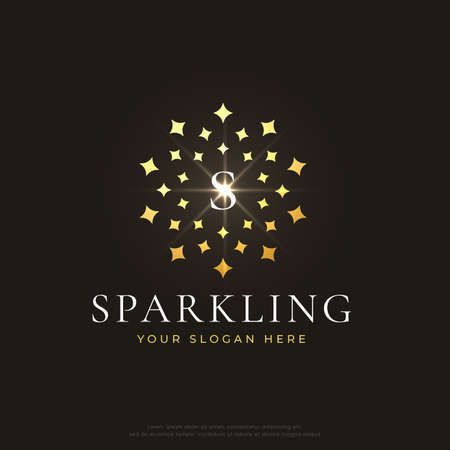 S letter with gold shining stars  designのイラスト素材