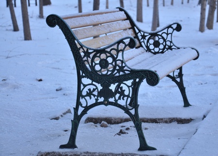 bench in winterの写真素材