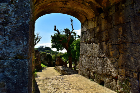 Nakagusuku Castle which was added to the list of UNESCO World Heritage Sites in 2000, Okinawa, Japanのeditorial素材