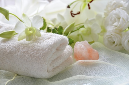 bath time with flowersの写真素材