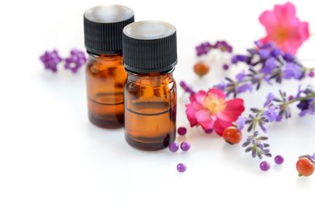 essential oils with rose and lavenderの写真素材