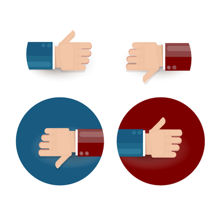 Set of vector images includes voting for and against. Thumbs up and thumbs down illustration.のイラスト素材