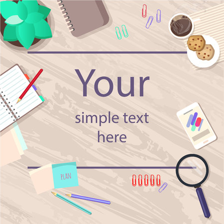 Cartoon desktop for concept design. Business concept. cactus background. Business planning. Office desktop. Work planning. Coffee espresso. Cactus design.のイラスト素材