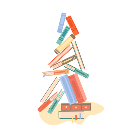 A stack of books. Many books lie on top of each other. back to school. student's workplace. shelf with books. school supplies. office and office equipment. illustration on the topic of studyのイラスト素材