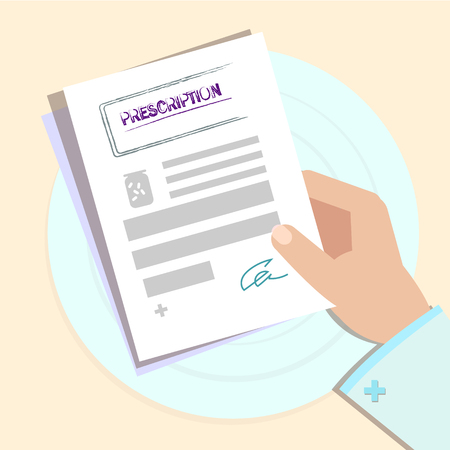 Medical workplace. Hands on the table. The doctor is working at the tableのイラスト素材