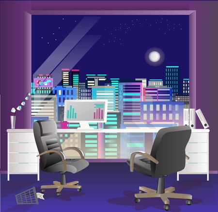 Office interior vector business background, desks chairs, computer desk, desktopのイラスト素材