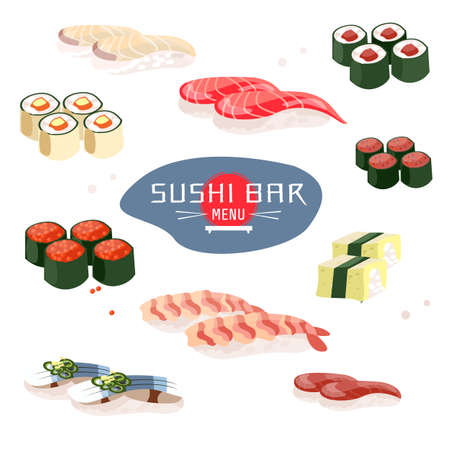 Sushi menu, sushi bar. Japanese or Asian restaurant. Menu, template designのイラスト素材