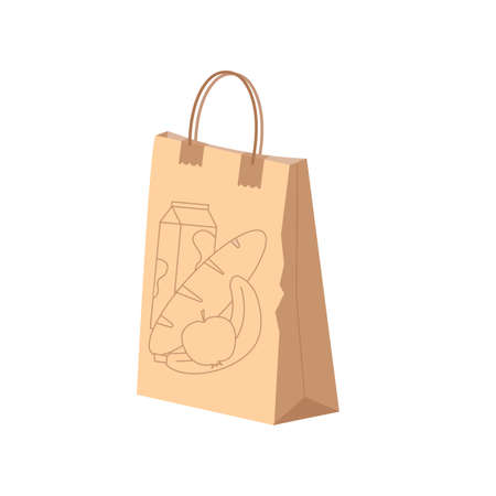 Craft package with handle. Vector illustration Brown Recycled paper shopping bag. White background.のイラスト素材