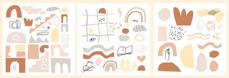 Colored constructor set of hand drawn abstract shapes, lines and doodle objects isolated. Geometric Vector illustrationのイラスト素材