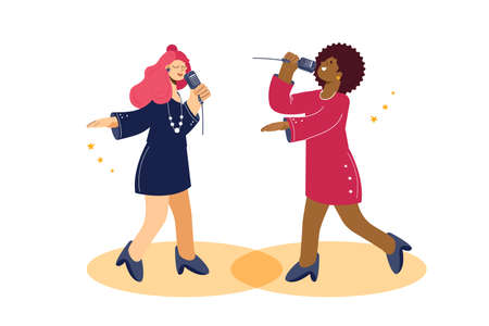 Singer Woman. Two international jazz singers, white background, vectorのイラスト素材