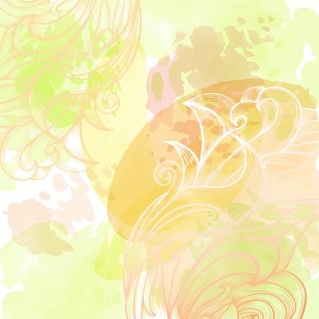 Watercolor abstract background with hand drawing floral pattern.のイラスト素材