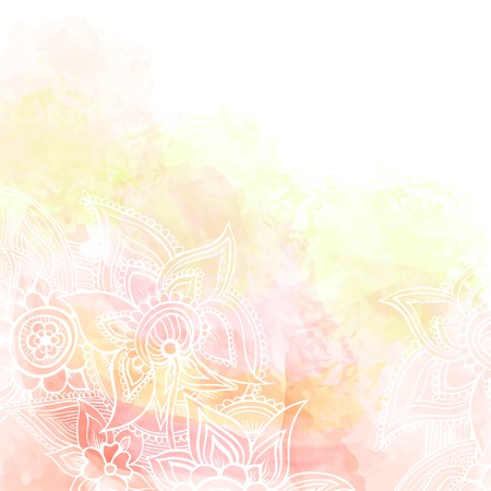 Watercolor abstract background with hand drawing floral pattern.のイラスト素材
