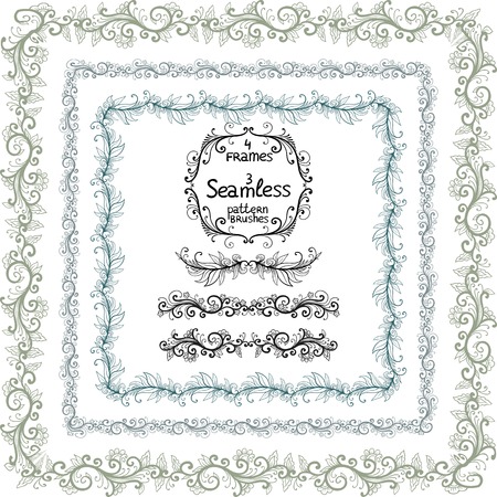 Vintage frames vector. Hand drawing ornamental elementsのイラスト素材