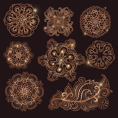 Set of  Boho Chic Style Elements. Vector illustration. Tattoo template. Hippie design elements.のイラスト素材