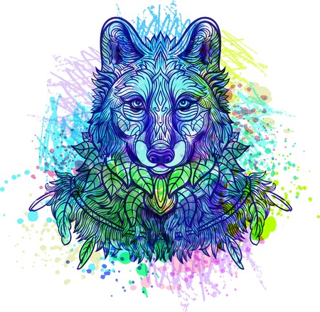 Wolf. Hand-drawn wolf side view with ethnic floral doodle pattern. Coloring page - zendala, design...