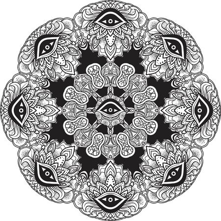 Mandala henna mehendi with the eye of providence inside. Isolated Vector illustration. Invitation element. Tattoo, astrology, alchemy, boho and magic symbol.のイラスト素材